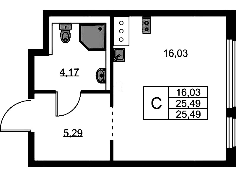 Квартира студия 25.49 м², 2/11 эт., ЖК «Новое Колпино»